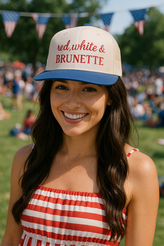 Red, White and Brunette Trucker Hat