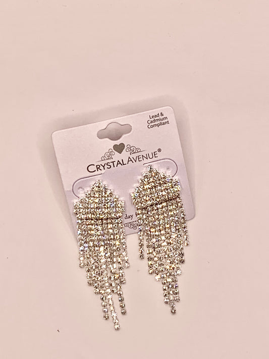 Silver Fringe Rhinestone Earrings