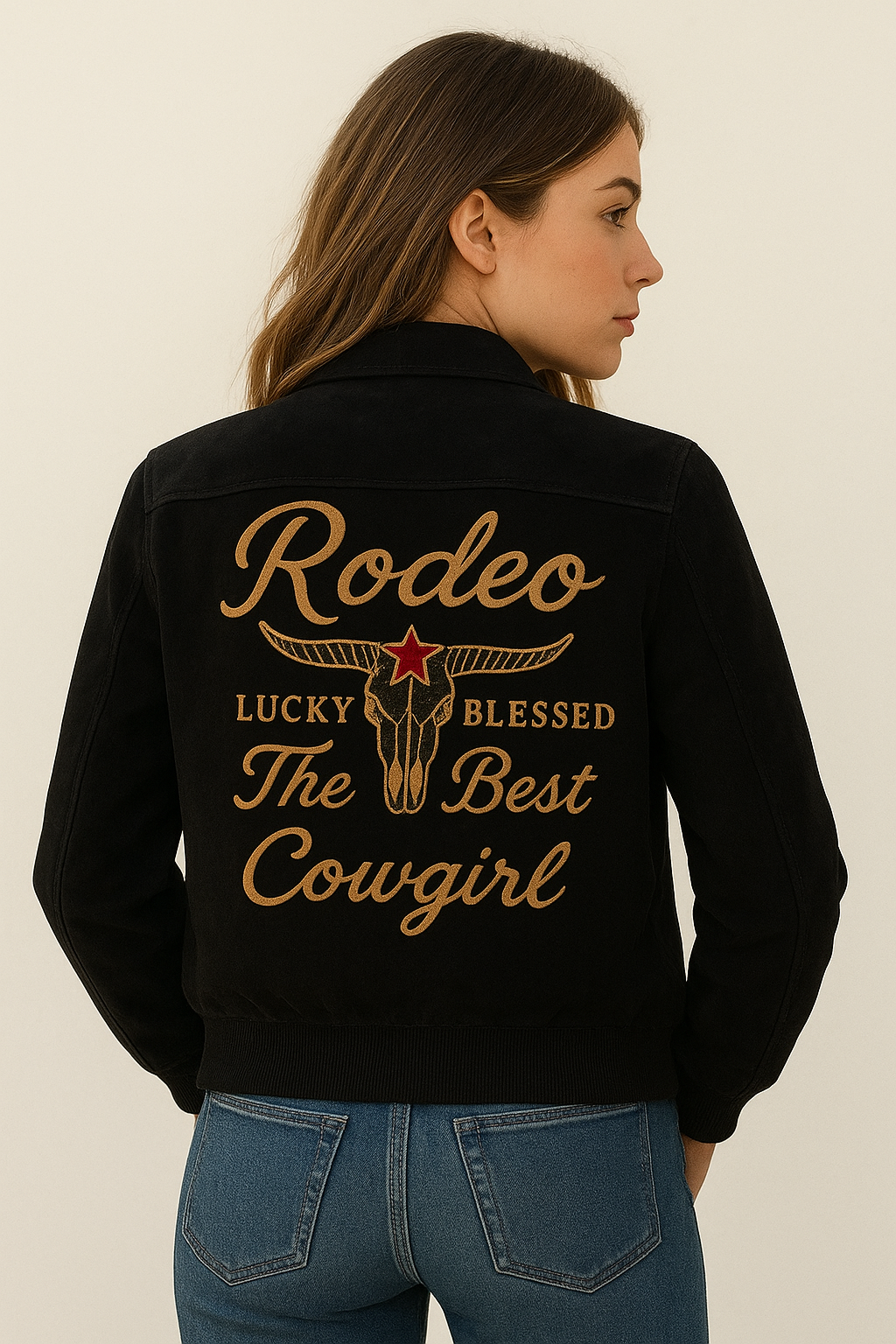 Suede Embroidered Bomber Jacket