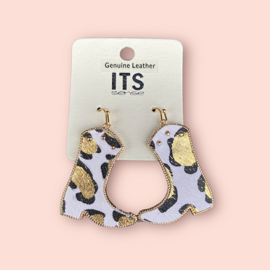 Cowboy Boot Leopard Leather Earrings