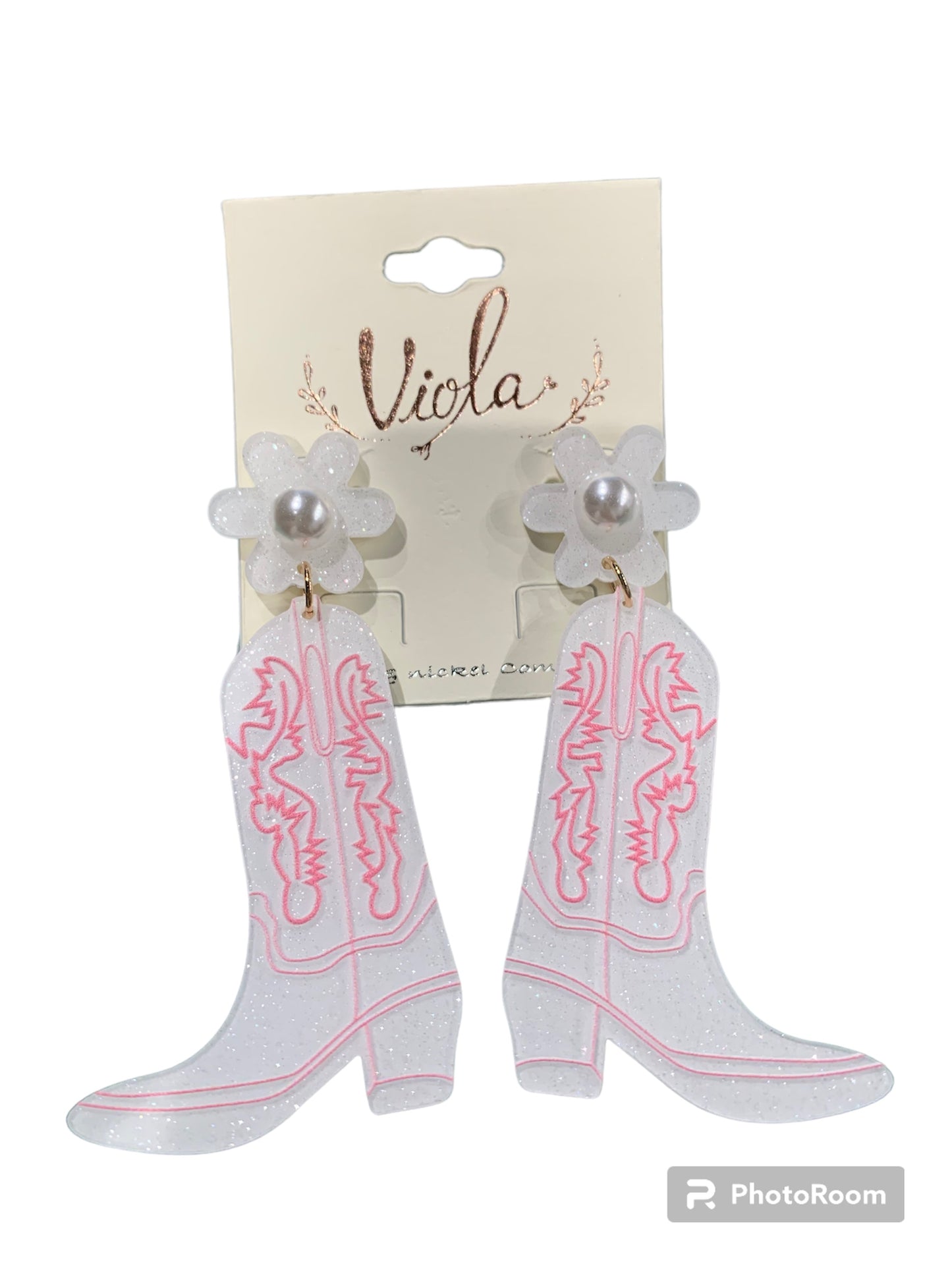 Glitter Boot with Flower Earring