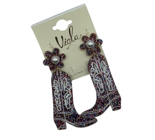 Glitter Boot with Flower Earring