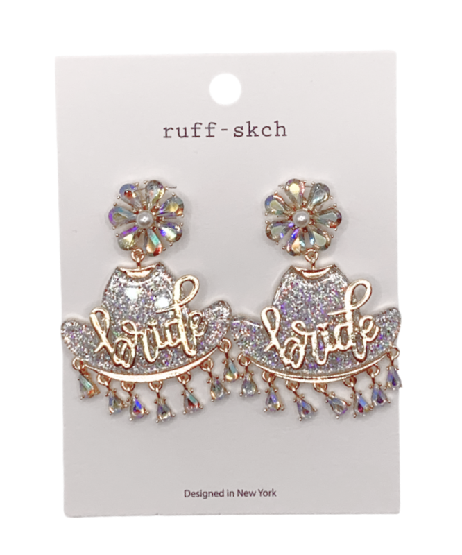 Bride Cowgirl Hat Earring With Tassel