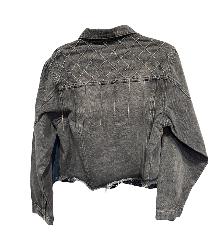 Denim cropped Jacket with Dangle Rhinestone