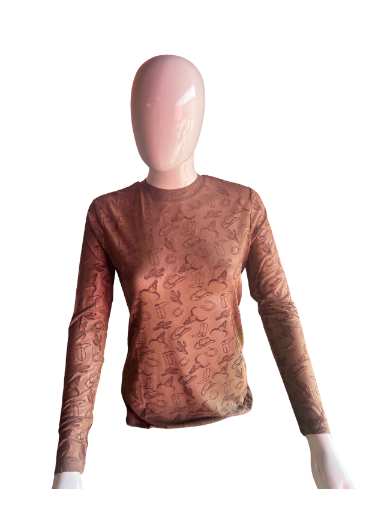 Long Sleeve Western Print Sheer Shirt