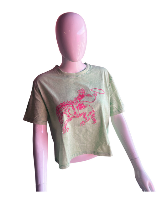 Neon embroidered  Country crop tee