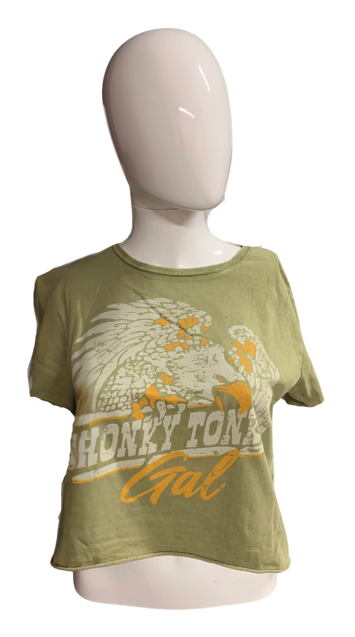 olive  Honky Tonk Gal Cropped Shirt