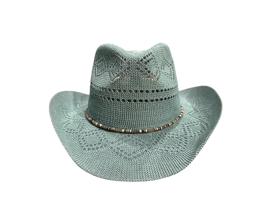 Blue Woven Cowboy Hat with Beaded Band