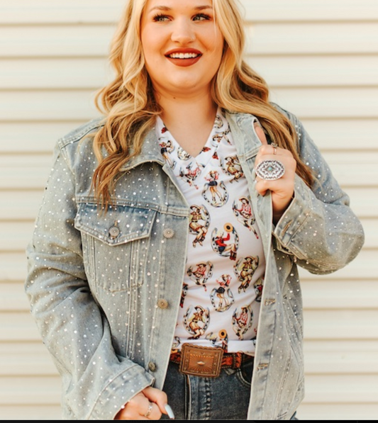 Light Wash Denim Studded Jacket