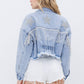 Star Rhinestone Fringe Back Elastic Denim Jacket