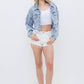 Star Rhinestone Fringe Back Elastic Denim Jacket