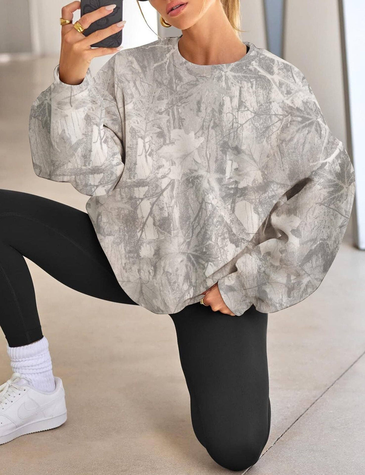 Suhkasana - Camo Branch Print Oversized Crewneck Sweatshirt