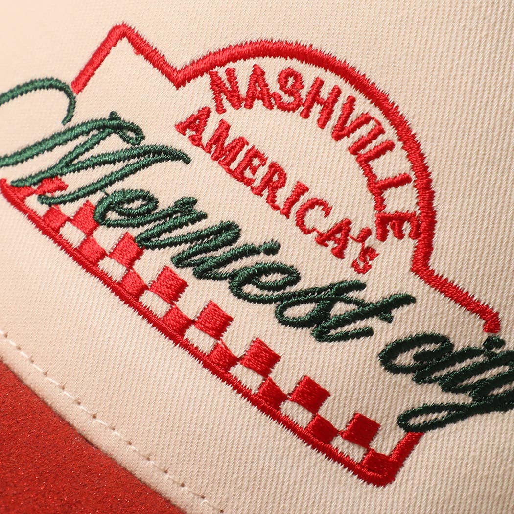 Nashville Merriest City Embroidered Glitter Brim Trucker Hat
