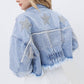 Star Rhinestone Fringe Back Elastic Denim Jacket