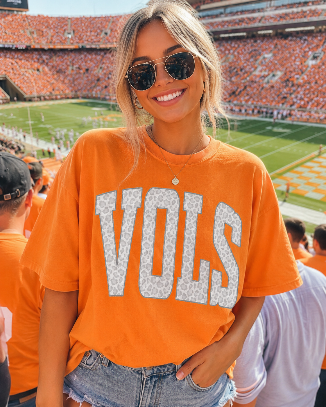 Pressed in Chaos - White Leopard VOLS Game Day Tee - Tennessee Football Shirt - Orange Gildan Unisex Fit Boutique Tee