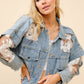Denim Jacket with Lace Inset Raw Detail Oversized