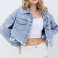 Star Rhinestone Fringe Back Elastic Denim Jacket