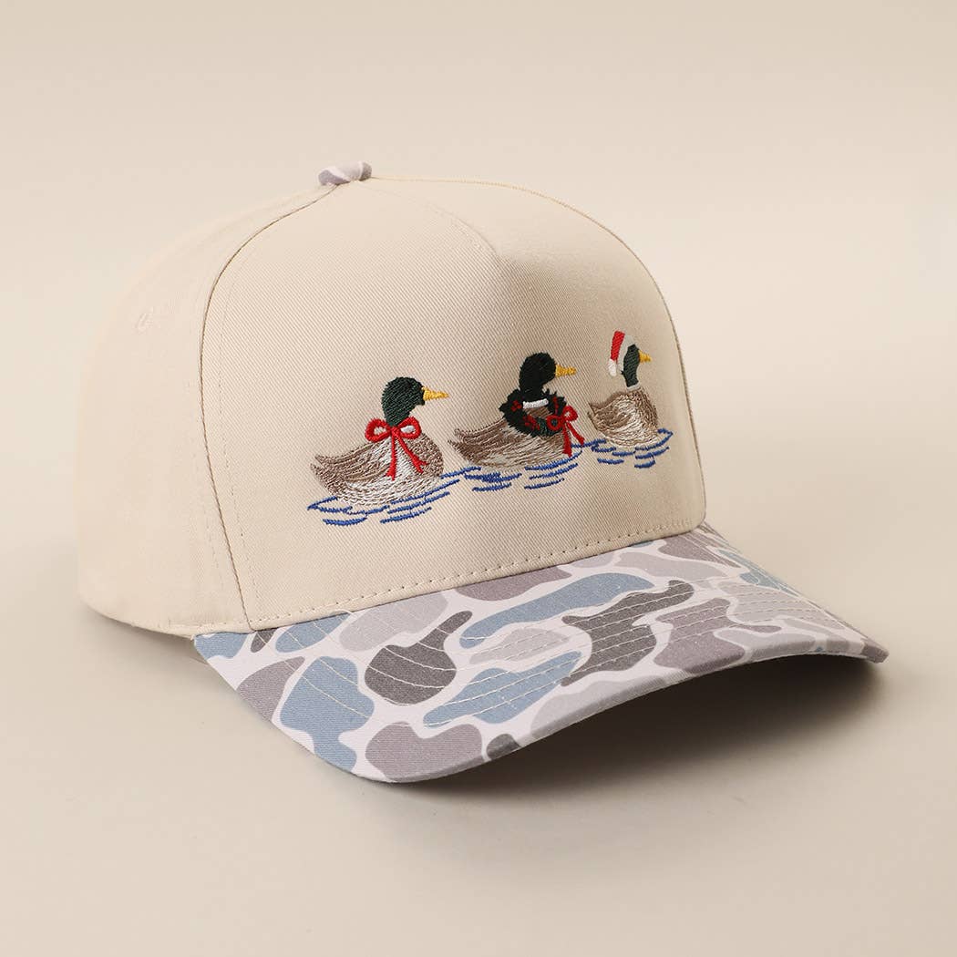 Christmas Mallard Trio Embroidered Duck Camo Trucker Hat