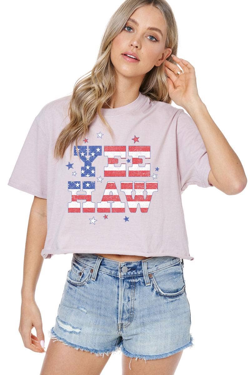 Yee Haw Americana Graphic S/S Faux Cropped Tee