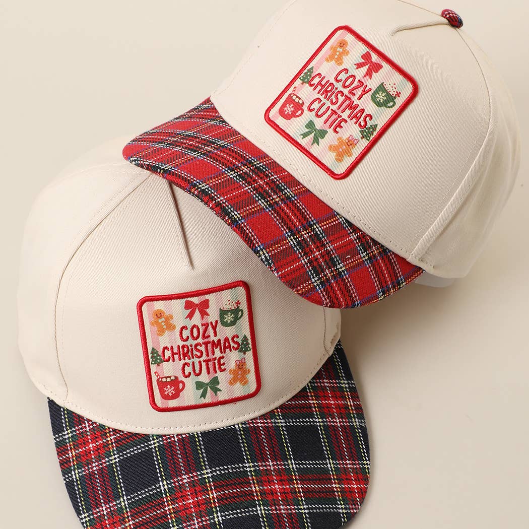 COZY CHRISTMAS CUTIE Plaid Brim Trucker Hat