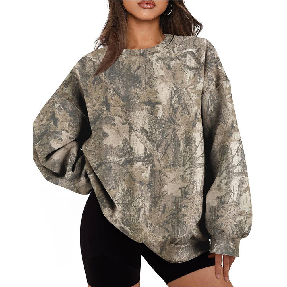 Suhkasana - Camo Branch Print Oversized Crewneck Sweatshirt