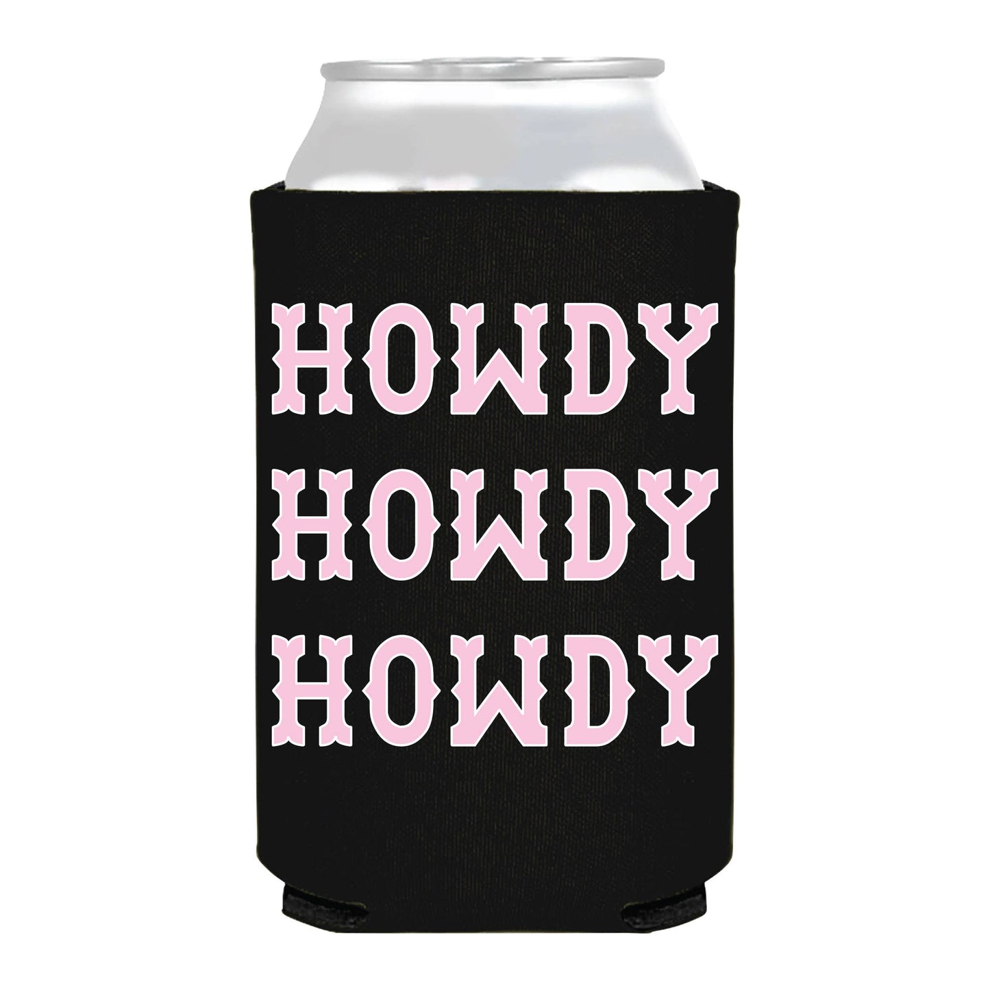 Howdy Repeating Pink Black Can Cooler