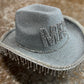 Silver MRS Rhinestone Tassel Cowboy Hat