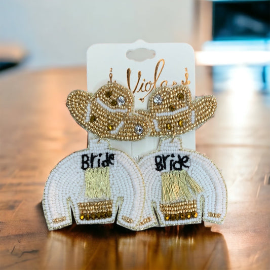 White Beaded Bride Jacket Earrings