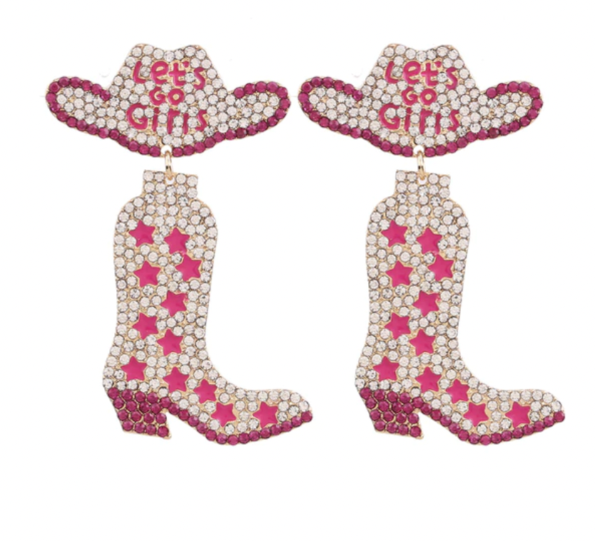 Let's Go Girl Rhinestone Cowgirl Boot Earrings