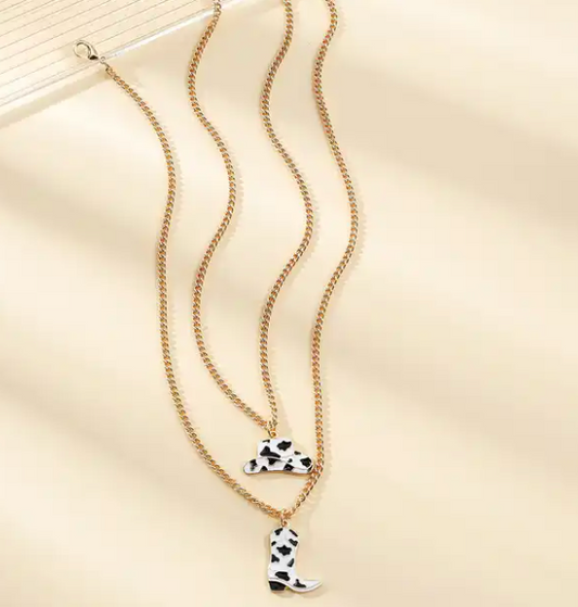 Gold chain cowprint necklace