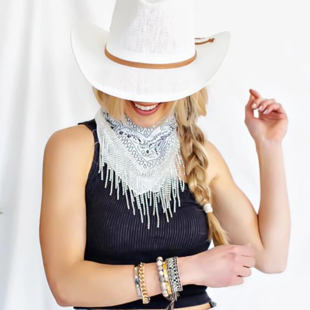 Bachelorette Party Supplies | Rhinestone Bandana White